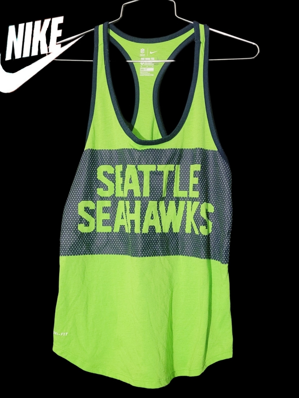 Nike Dri-fit Seattle Seahawks Neon Green and Dark Gray Racerback Tank